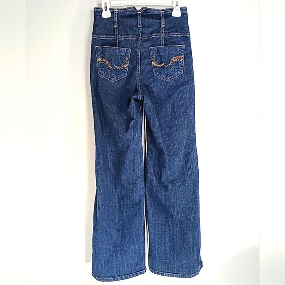 SOUTHPOLE Vintage High-waisted Wide Leg Dark Blue Jeans Size 7 Junior - Picture 3 of 7